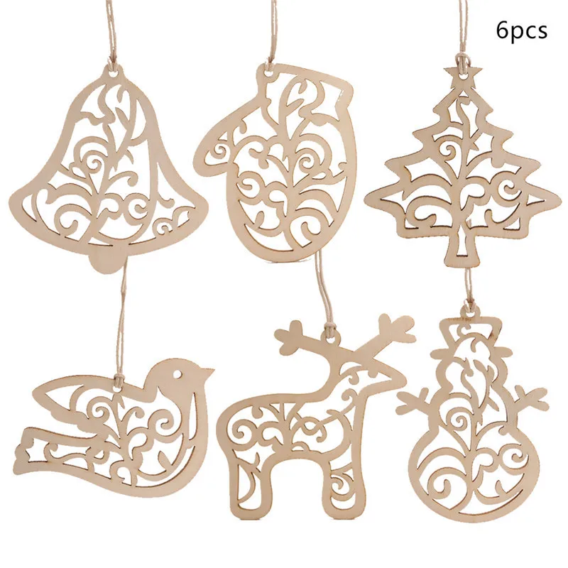 

Laser Cut Wooden Christmas Ornaments Hollow out Wood Birds Tree Bell Reindeer Hanging Ornament Christmas Tree Decoration