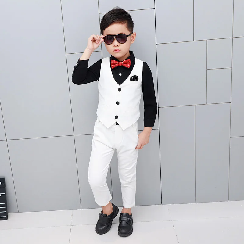 WHITE 2PCS Школьный деловой костюм-смокинг, костюм с платьем Изысканный детский жилет и брюки 2 шт. костюмы для детей, подарок на день рождения для выступлений за пианино, комплект на выпускной - Цвет: WHITE 2PCS