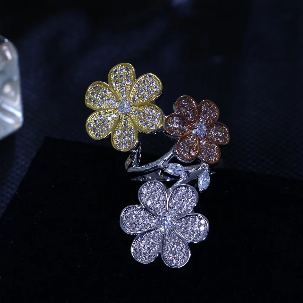 Женское кольцо с фианитом из меди|flower ring|copper ringdesigner ring |