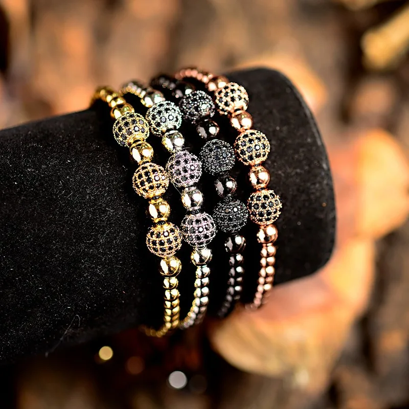 

Luxury Braided Macrame Bracelets Men 8mm Micro Pave Black CZ Disco Balls Beads Charm Yoga Bracelet Fashion Jewelry Gift