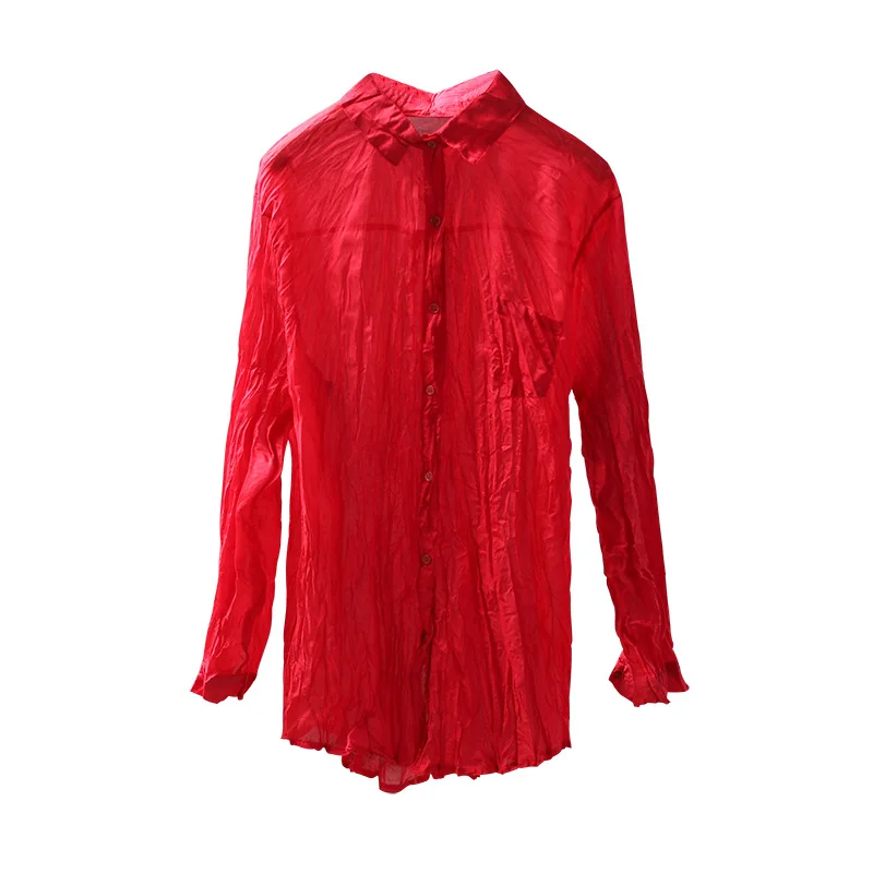Spring Blouse Retro Loose Casual Women Shirt Tops Turn-down Collar Cardigan Button Solid color 2019 New Ladies |