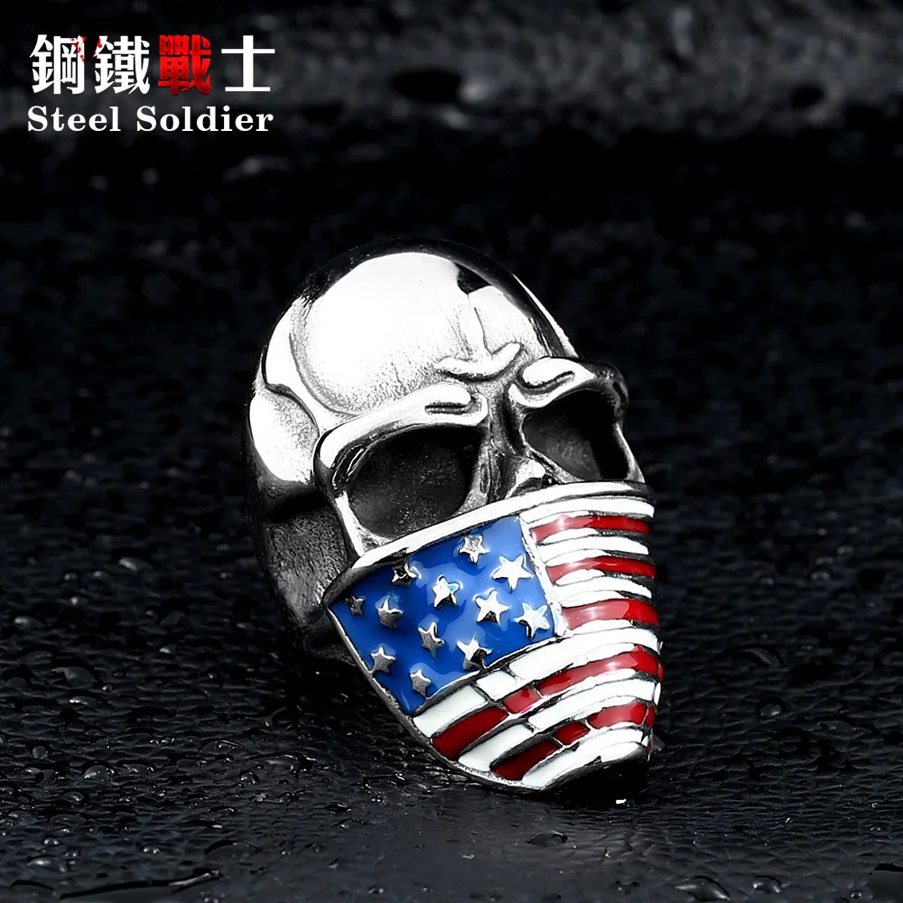 Стальной солдат новый стиль нержавеющая сталь череп кольцо мода байкер тяжелый