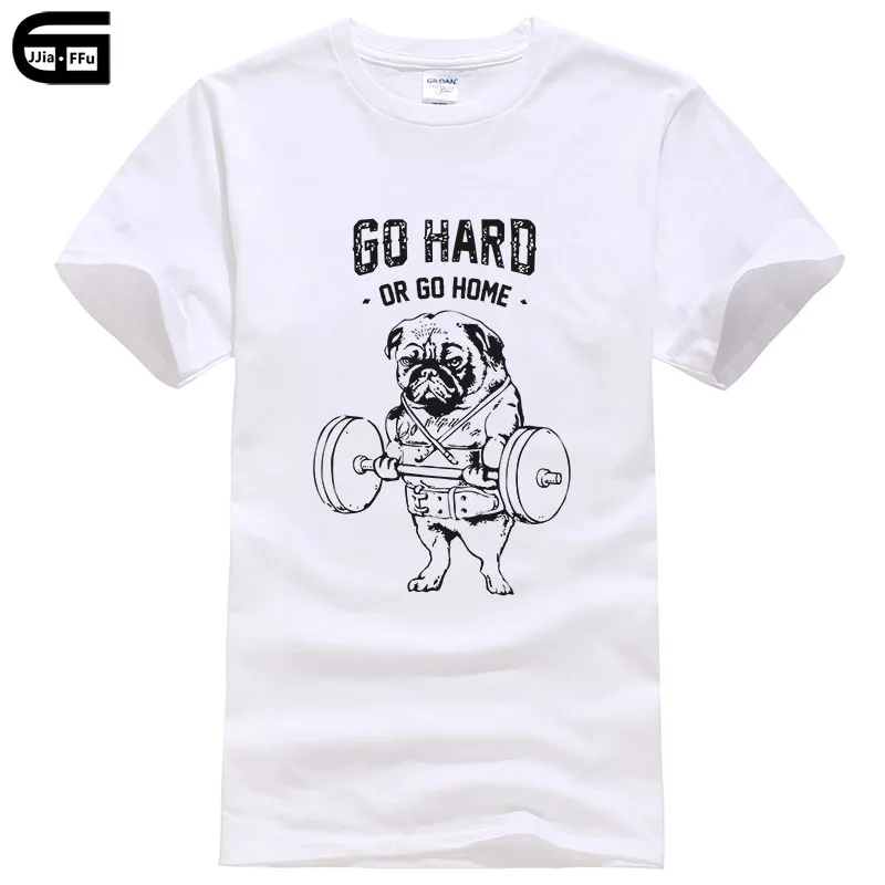 Euro Size Casual Cotton GO HARD OR GO HOME Pug Printed Men crewneck T Shirt Short Sleeve O-Neck Male Tops&Tees T421