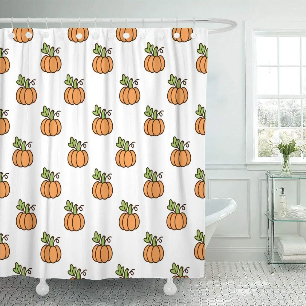 Shower Curtain with Hooks Cute Pattern Orange Pumpkin for The Season of Harvest Thanksgiving Halloween Decorative Bathroom | Дом и сад