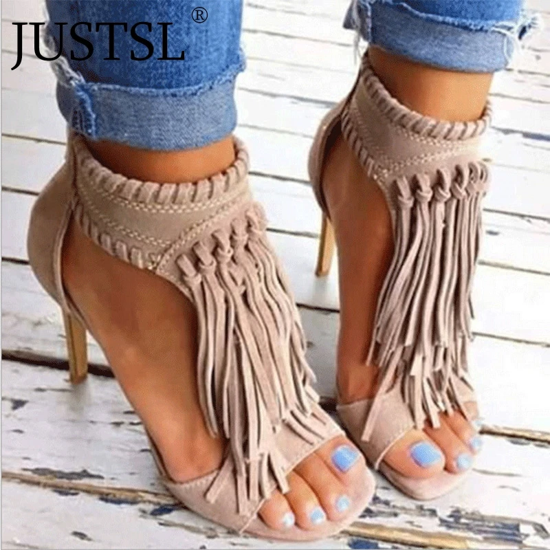 Женские туфли-лодочки JUSTSL бахрома высокие каблуки модного размера плюс