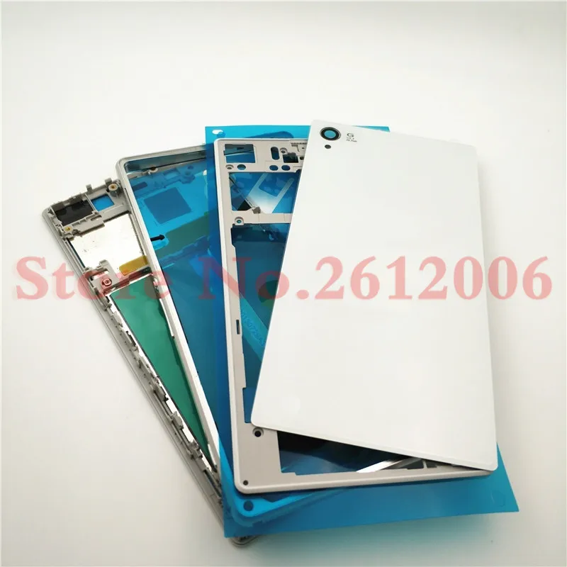 Полный Корпус для sony Xperia Z1 L39H C6902 C6903 Передняя средняя рамка порт заглушка Задняя стеклянная крышка батареи