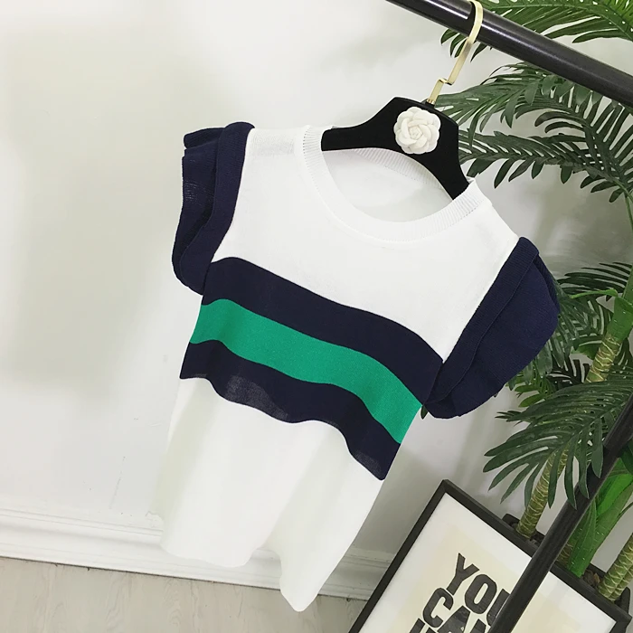 Летние женские трикотажные футболки топы безрукавка в полоску Женская