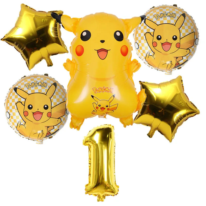 6 шт./лот шары из фольги Pokemon Pikachu украшения для дня рождения 16 дюймов номер 1 9 с