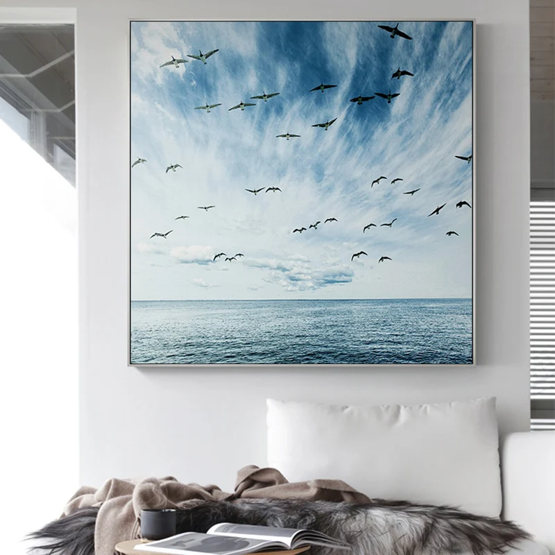 Скандинавская красивая картина с изображением голубого моря и неба пейзаж холст