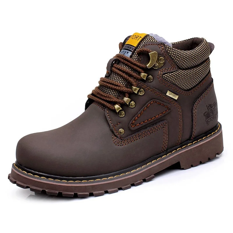 Winter Men Boots Shoes Keep Warm Plush Inside Large EU 38-44 Vintage Man Leather Lace Up Fashion | Обувь