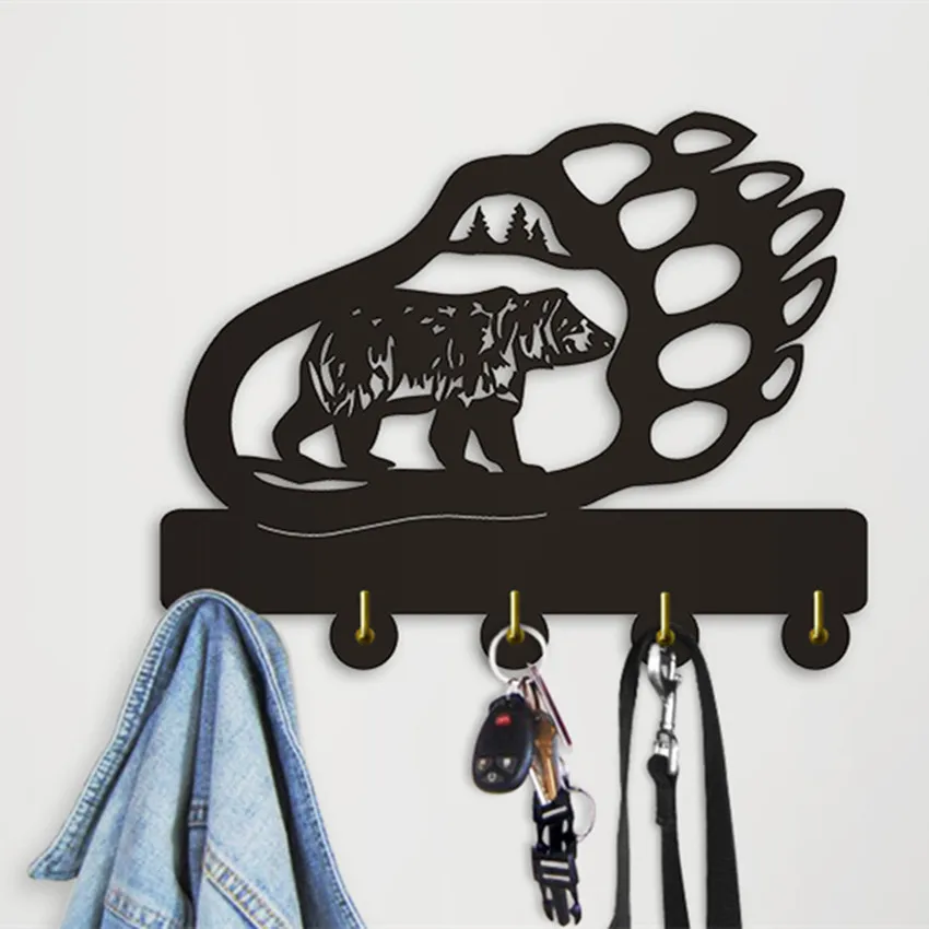 1 шт медведь животного тень силуэта настенные крючки Творческий Bear Paw стены Книги