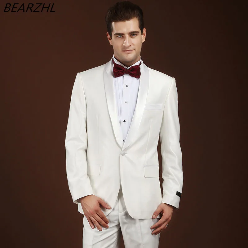 

Wedding Suits For Men 2021 Tuxedo White Groom Wear Shiny Collar