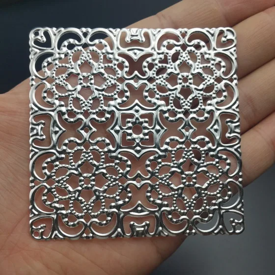 rhodium 5 шт./лот 80 мм шелк Цветочный Большой квадратный Металл филигранные цветы ломтик талисманы База Установка ювелирных изделий DIY компоненты - Цвет: rhodium