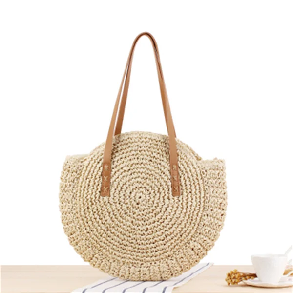 Style 4-beige Простая соломенная круговая квадратная женская сумка на плечо ручной работы тканая богемная сумка летняя пляжная Женская Большая вместительная плетеная Сумка-тоут - Цвет: Style 4-beige
