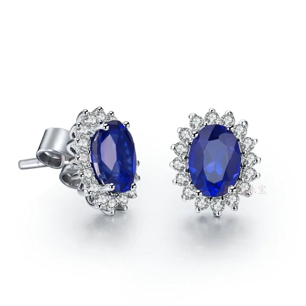 Серьги с синими алмазами 1. 5CT/шт. овальные серьги пусеты искусственным сапфиром