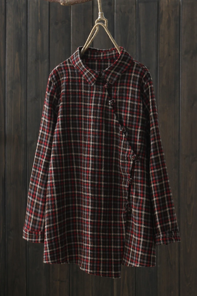 Vintage Mori Girl Plaid Tops 2019 Spring New Cotton Big Size Shirt Long Sleeve Female Korean Fashion Blouse YoYiKamomo |