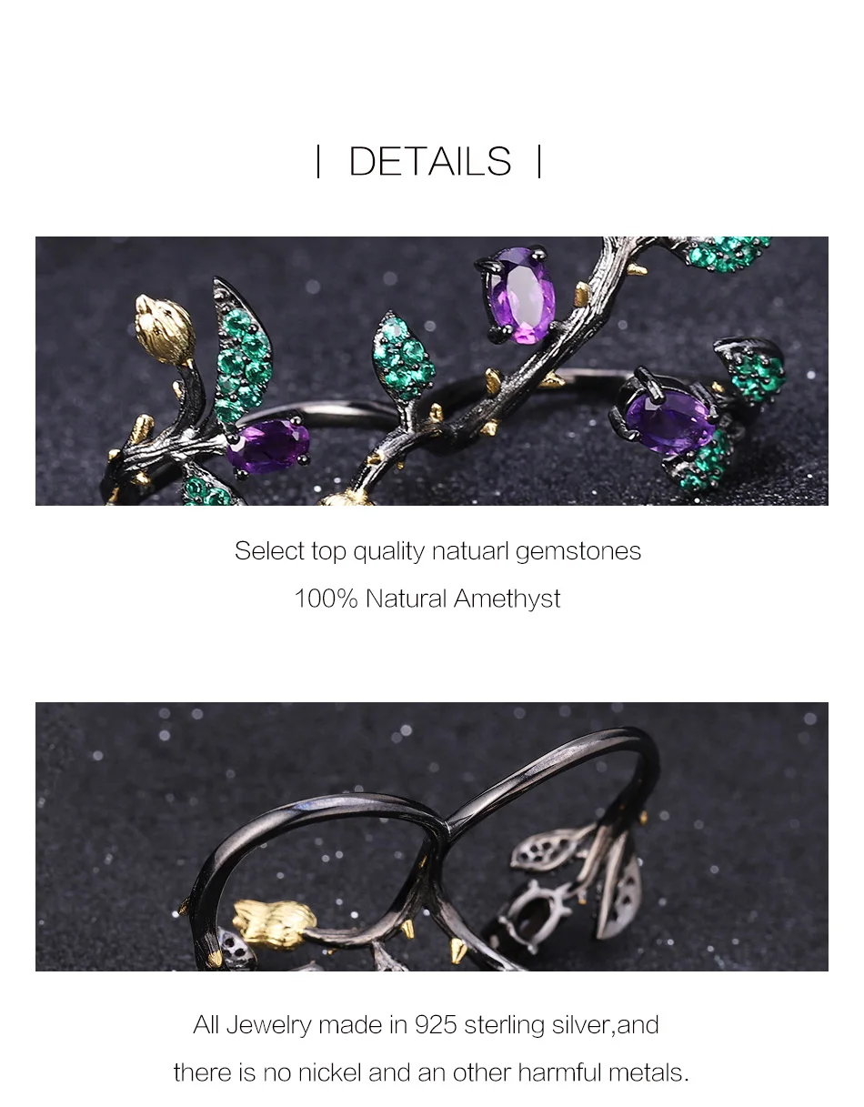 GEM'S BALLET 2.72Ct кольцо с натуральным аметистом, серьги, ювелирные наборы для женщин, настоящее 925 пробы, серебро, ручной работы