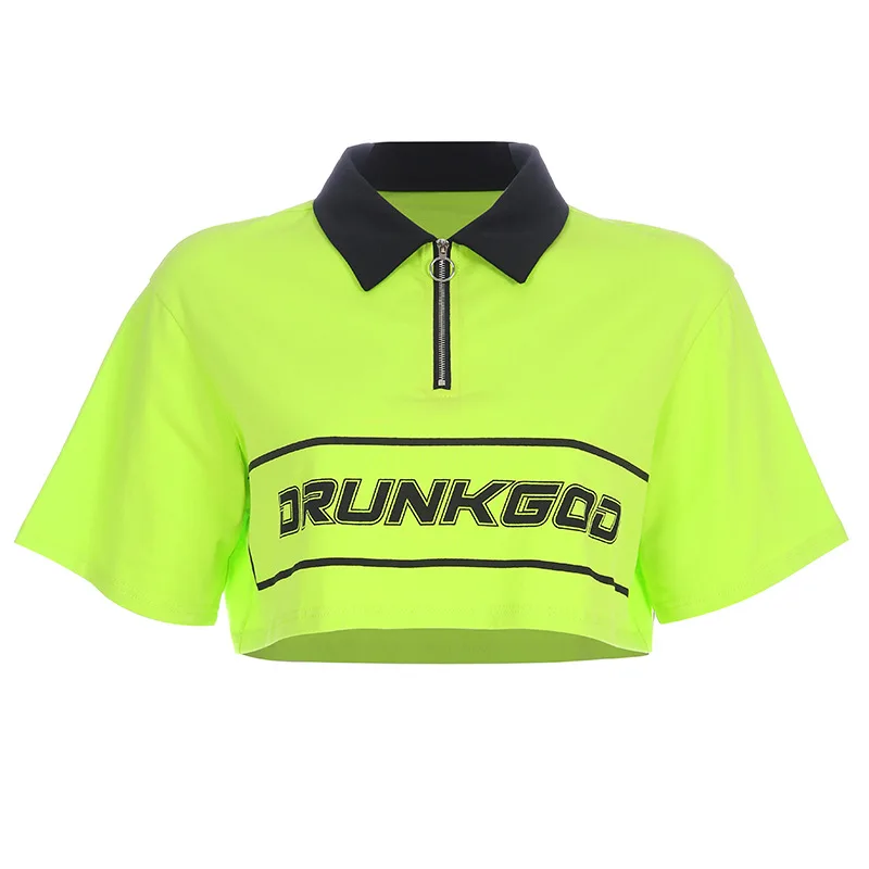 Женская футболка с коротким рукавом и отложным воротником неоновая в уличном