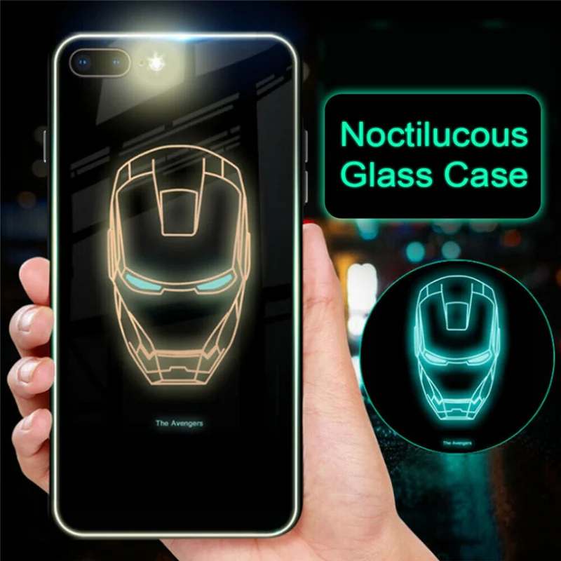 Marvel Phone Case for iphone XS MAX XR Xsmax Luminous Tempered Glass Super Hero For iPhone 6 6S 7 8 X 10 Plus Shell |