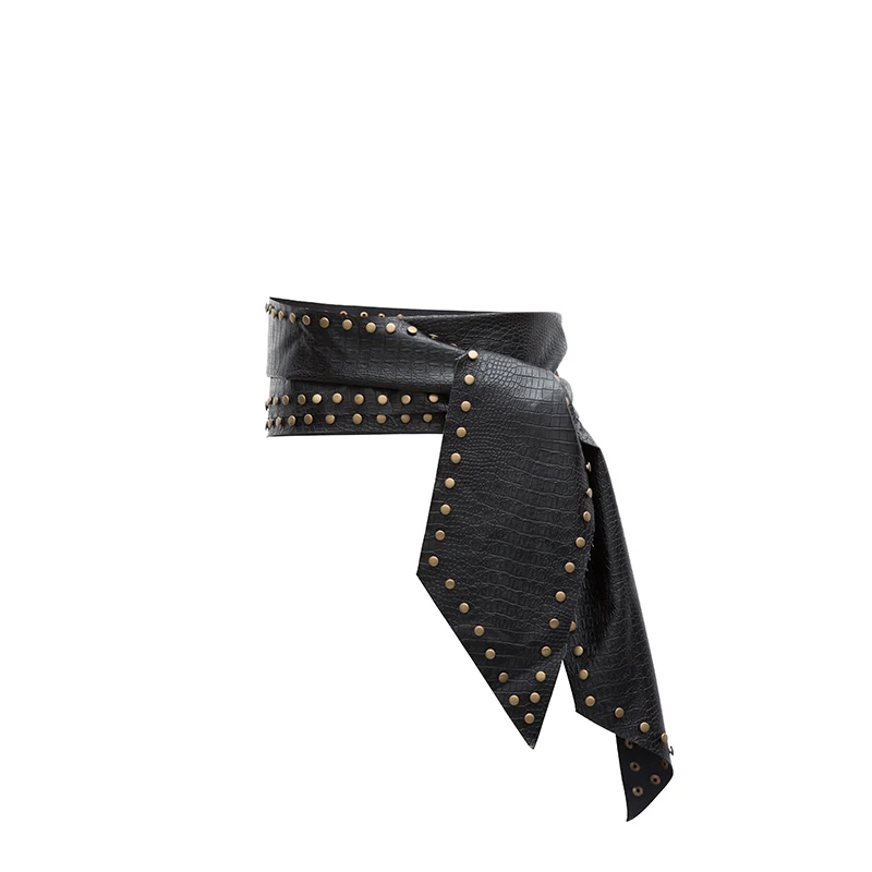 

Top Quality vintage Metal Rivet leather Wide women Belts leisure long Belt For female Fashion Cowboy Big Belt Bow tie accessorie