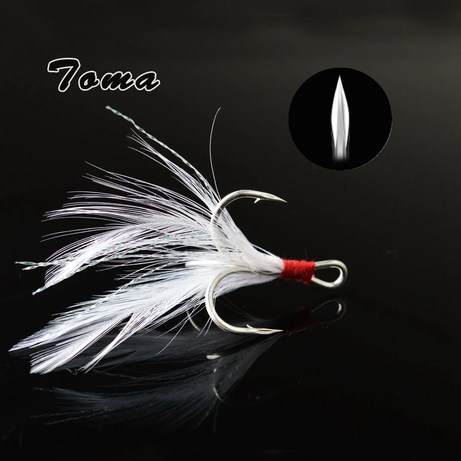 TOMA 10 шт. тройные Крючки с перьями рыболовные крючки из высокоуглеродистой стали