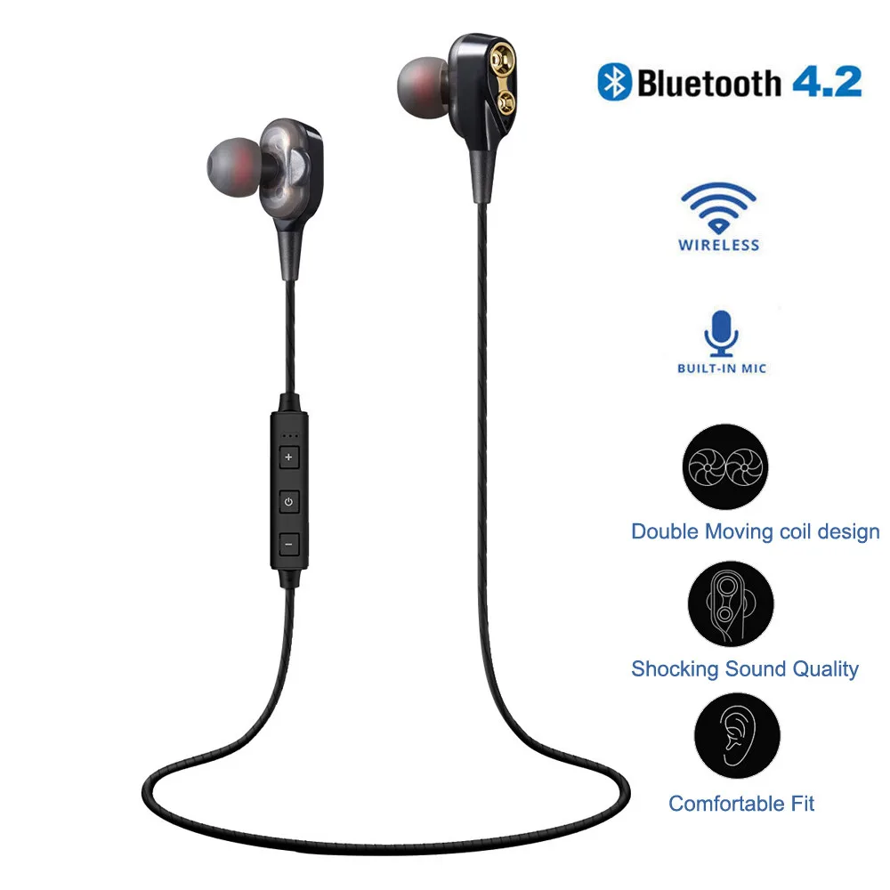 Беспроводные Bluetooth 4 2 гарнитура HIFI наушники для телефона с двумя динамическими