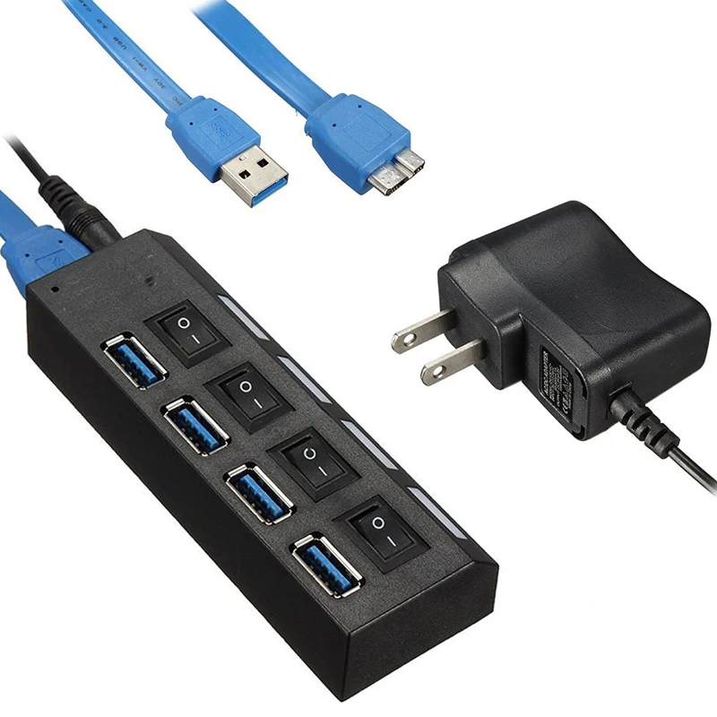 Usb-концентратор 3,0 4 Порты и разъёмы USB 3,0 концентратор разветвитель с Мощность адаптер Мульти USB hab высокое Скорость 5 Гбит/с для портативных ПК крепление и аксессуары