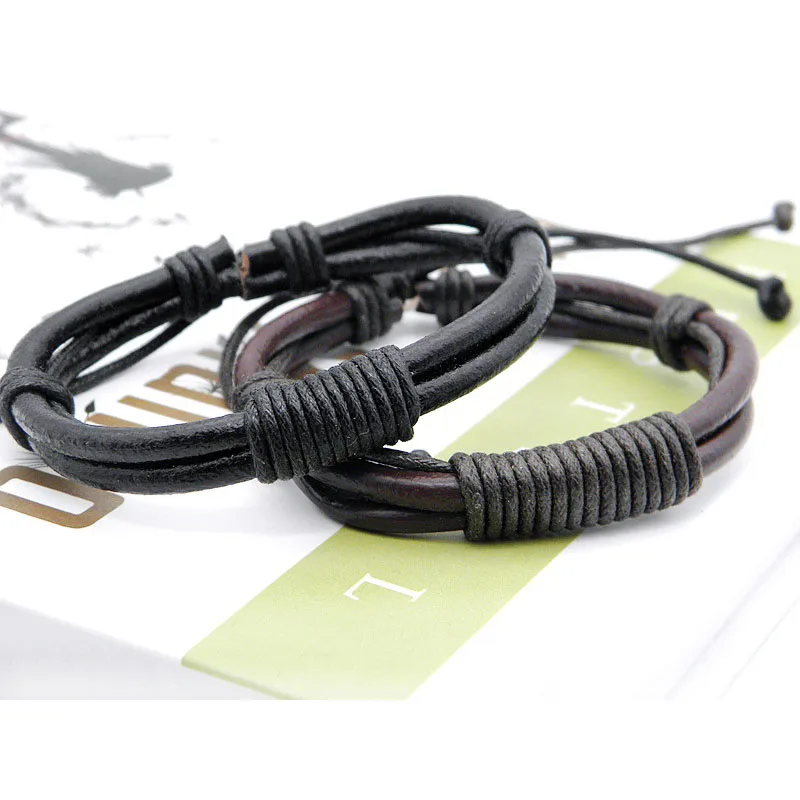 2019 Stylish Men's Real Leather Braided Hemp Bracelets Handmade Vintage Rope Chain Wrap Bracelet Jewelry Gifts Factory Price | Украшения