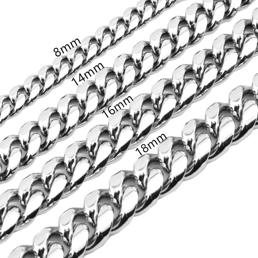 

8/10/12/14/16/18mm High Quality Stainless Steel Silver Color Huge Miami Cuban Curb Chain Mens Unisexs Necklace Or Bracelet7"-40"