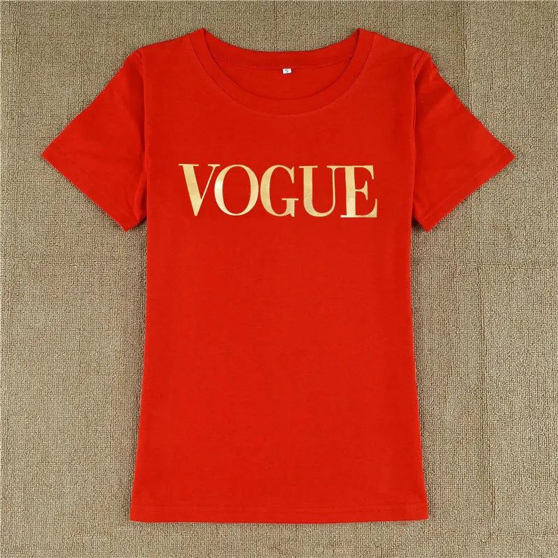 2019 новейшие летние хлопковые топы рубашки VOUGE с золотыми буквами футболка
