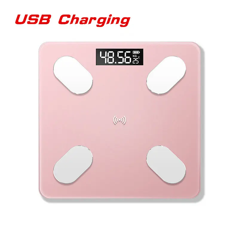 Rose Gold USB Bluetooth весы напольные весы Smart BMI весы lcd Цифровые весы для ванной комнаты анализатор состава тела с приложением для смартфона - Цвет: Rose Gold USB