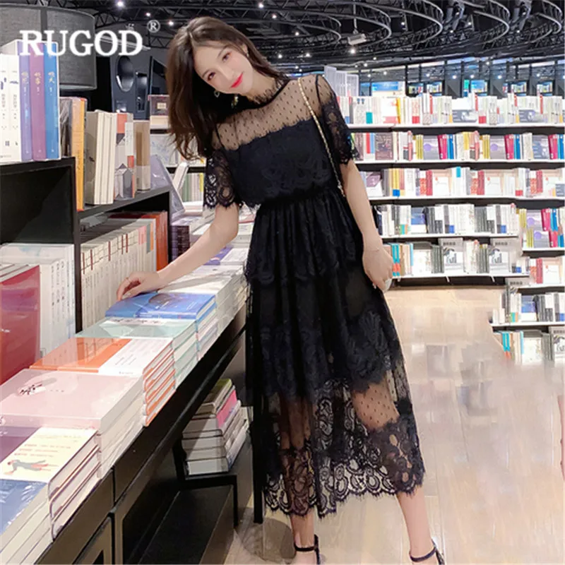 Женское Сетчатое платье RUGOD элегантное лоскутное с короткими рукавами и круглым