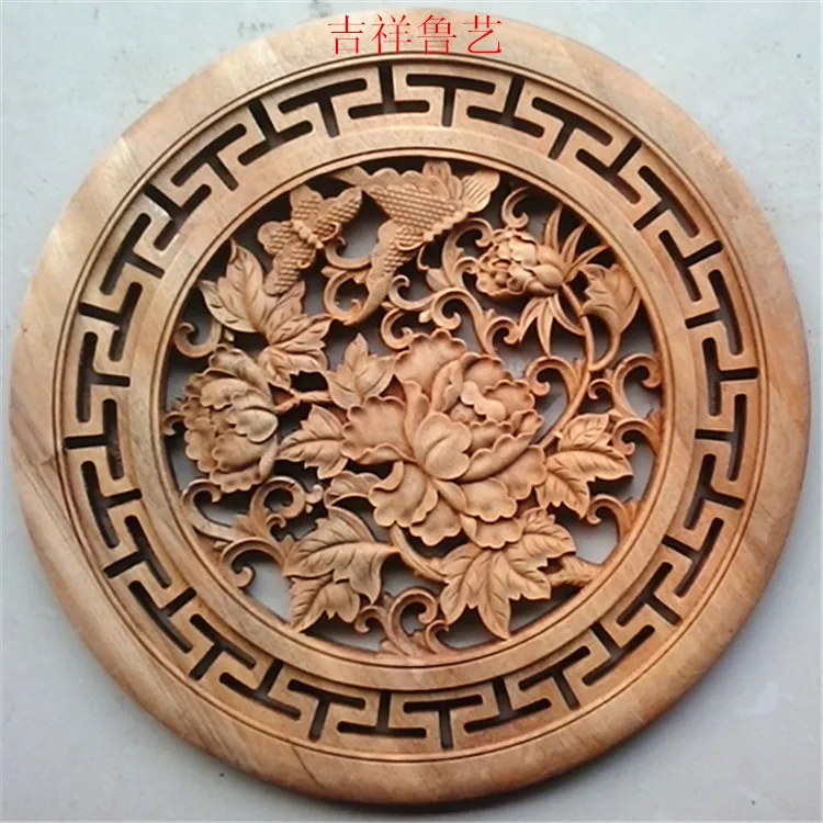Colgante de talla en madera, colgante redondo, decoraci&oacute;n china antigua para el hogar, colgante de pared tallado de 58 cm de di&aacute;metro-1