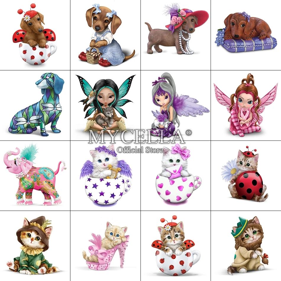 

Full Round DIY Diamond Painting Cartoon Cat Fairy Diamond Embroidery Cross Stitch Elephant Dog Needlework Home Decorative Mosaic