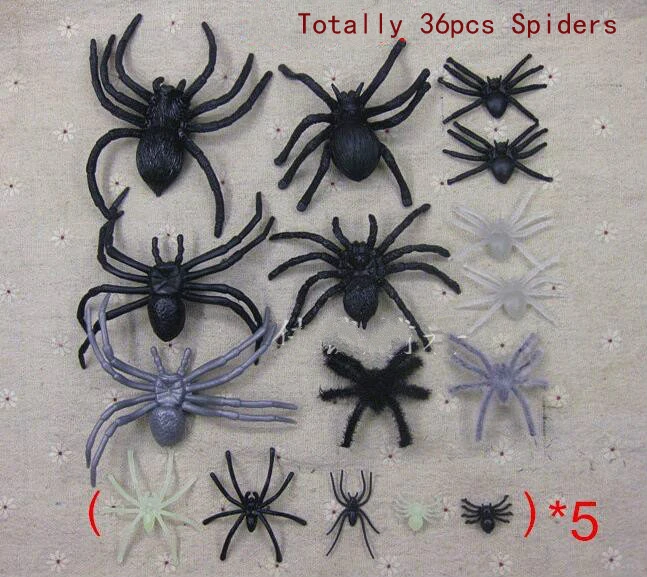 36pcs Spider Смешанные ужасы, игрушки для Хэллоуина, имитация мышка против насекомых, пластиковый паук, летучая мышь, Скорпион, вечерние аксессуары для украшения на Хэллоуин, GYH - Цвет: 36pcs Spider