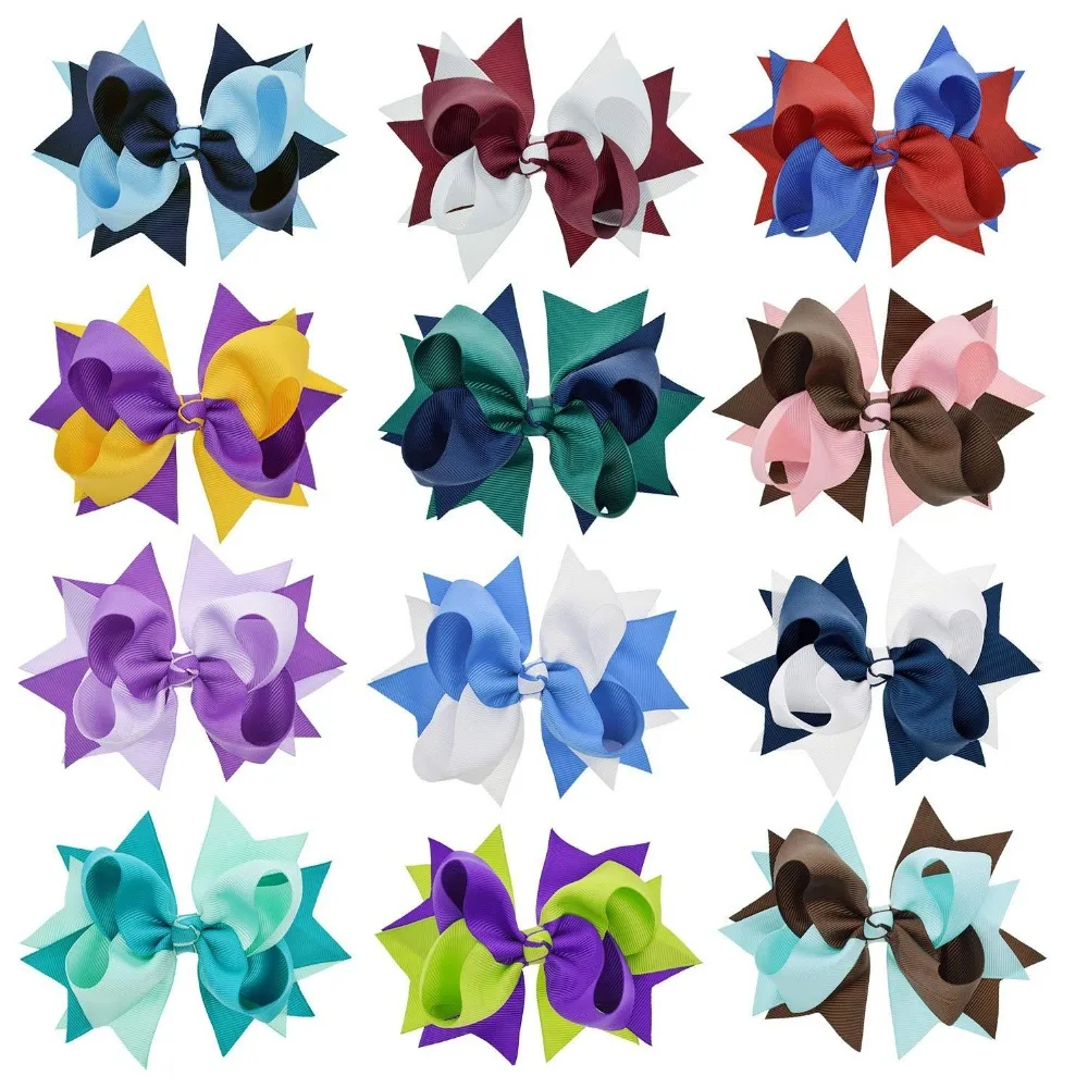 

12pcs Boutique Solid Girls Hair Bows With Clips Grosgrain Tropical Two-Tone Twisted Pattern Headbands for Kids Hair Accessories