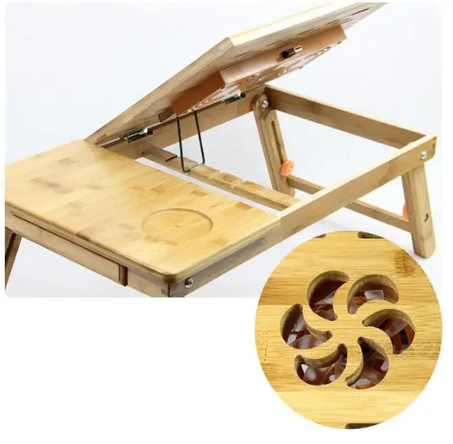 FULCLOUD 55*35*30cm bamboo Lazy Home computer desk move Desktop computer desk folding desk on a bed Light  Heat sink table