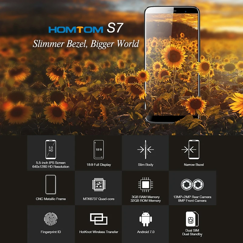 Оригинальный HOMTOM S7 5 дюймов 4 г мобильного телефона ободок менее полный Экран MTK6737