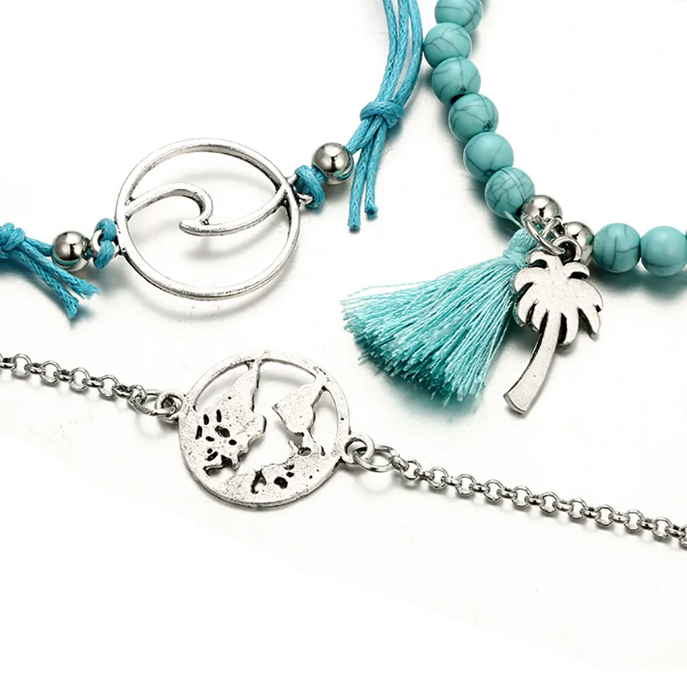 Женские браслеты серебряные подвески бохо Карта мира спрей кокосовое дерево