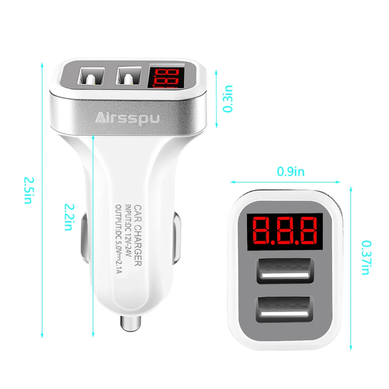 Airsspu Dual USB Car Charger 5V 2.1A LED Screen Car-Charger Adapter Charging for iPhone Samsung Tablet Protect Voltage Warning | Мобильные