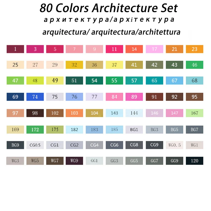 80 Architecture Set6 TOUCHNEW маркер 80 168 цветов анимационный набор маркеров для эскизов дизайн одежды Рисование маркер ручка для рисования манга дизайн набор - Цвет: 80 Architecture Set6