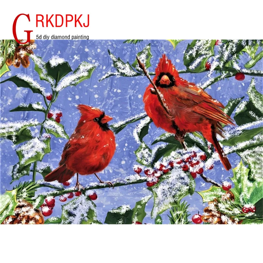 

GRKDPKJ 5d diamond painting full drill square diamond embroidery Cross stitch pictures of rhinestones landscape Bird in the snow