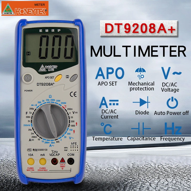HONEYTEK DT9208A + цифровой ЖК дисплей универсальный тестер ток AC/DC напряжение