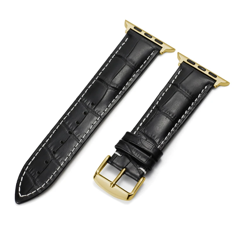 Gold-Black-A Carouse Watch Accessories Calf Genuine Leather Strap For Apple Watch Band 42mm 38mm Series 4/3/2/1 iWatch 44mm 40mm Watchband - Цвет ремешка: Gold-Black-A