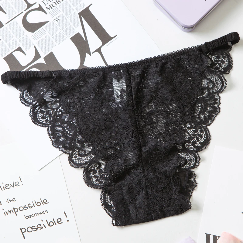 Сексуальные кружевные прозрачные женские трусы черные дышащие розовые трусики с