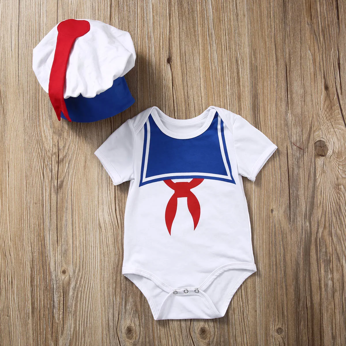 2pcs Newborn Baby Girls Boys Clothes Little Sailor Short Sleeve Bodysuit Romper Hat Outfit Tracksuit Costume Clothing Set | Детская