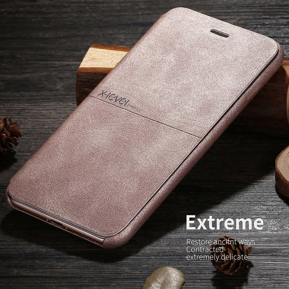 Чехол для iPhone 8 X-Level Экстремальный Роскошный Ретро из искусственной кожи чехол ультра тонкий флип-чехол для iPhone 8 Plus чехол-подставка для телефона