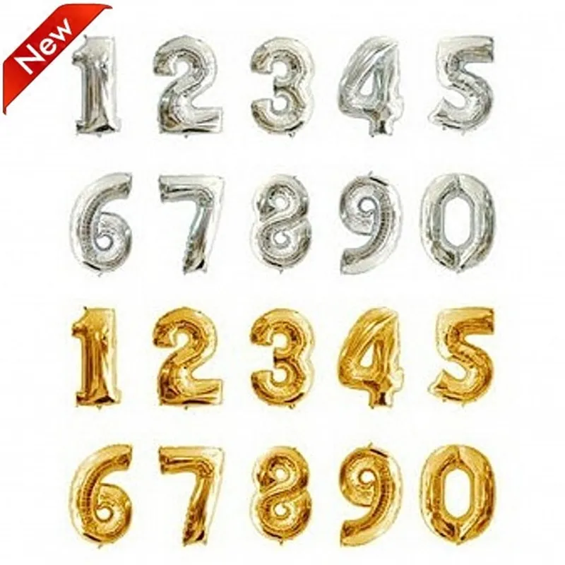 Новинка 16 дюймов золотой серебряный цифровой 0 9 алюминиевая пленка воздушный шар