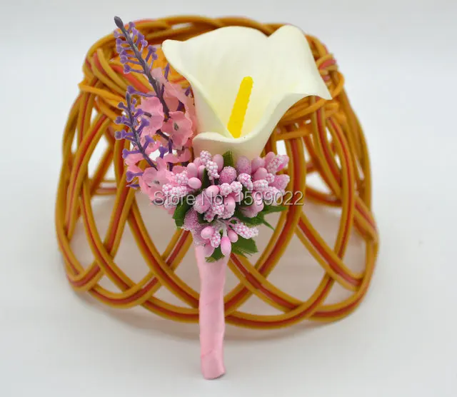 Рустикальные Свадебные цветы лилии для шафера бутоньерки розовая лента брошь