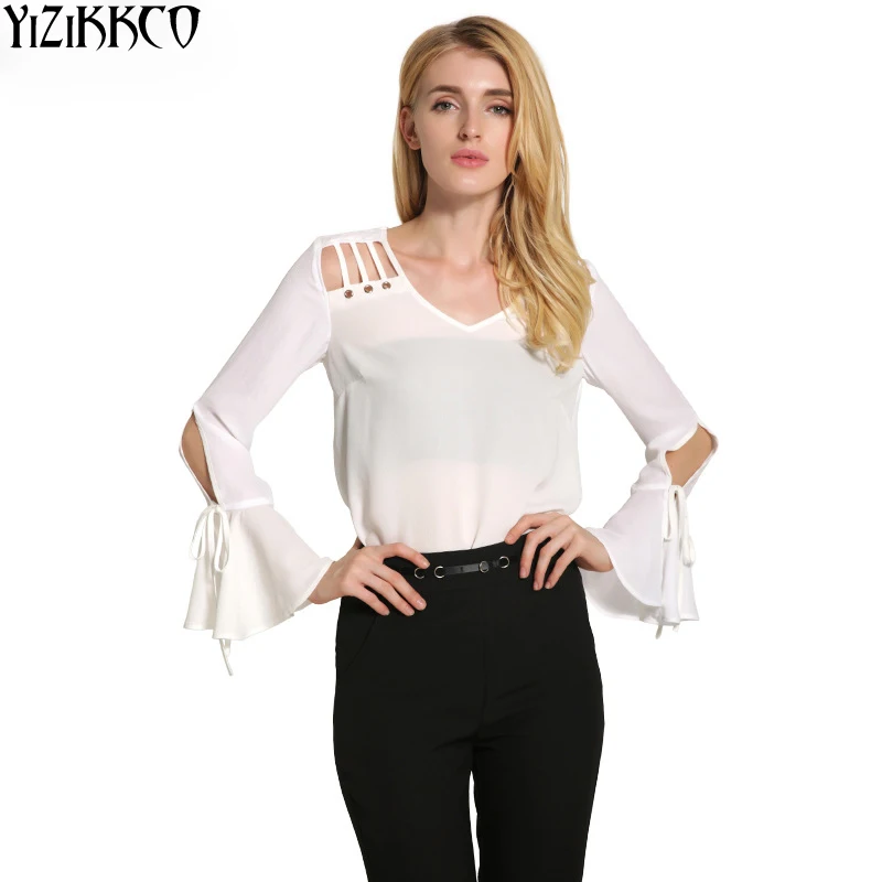 2017 Summer Women Blouse Butterfly Sleeve Bandage Fashion Blouses V-Neck Solid Tops Vetement Femme Camisas Femininas TS053 |